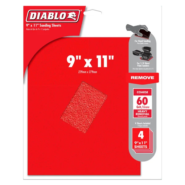 Diablo 9X11 Sandpaper, 60 Grit 4/Pk - DCS911060S04G