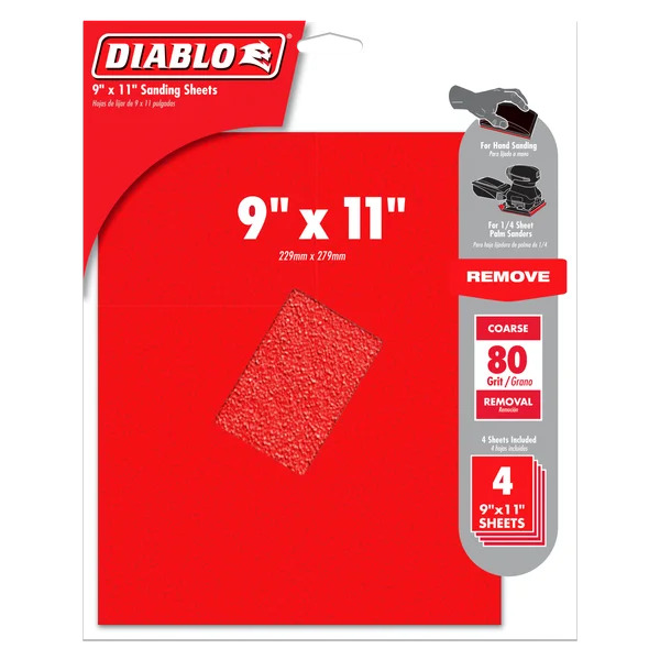 Diablo 9X11 Sandpaper, 80 Grit 4/Pk - DCS911080S04G