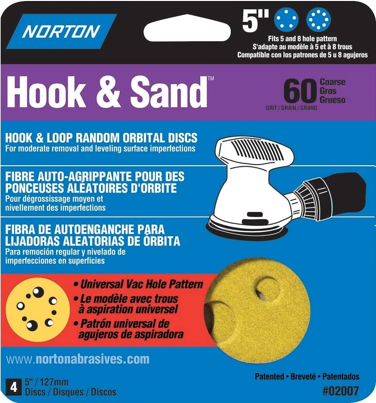 Norton Hook And Loop 5" Sanding Disc 60 Grit 4-Pack 02007