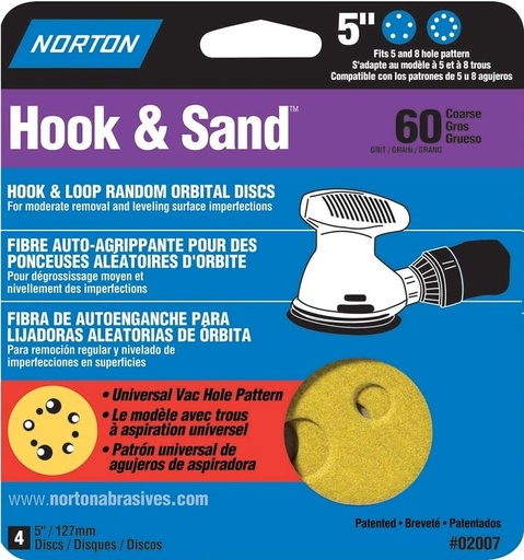 Norton Hook And Loop 5" Sanding Disc 60 Grit 4-Pack 02007