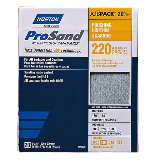 [NOR220-GRIT] Norton 9x11 Prosand Sheets 220 Grit 20pk