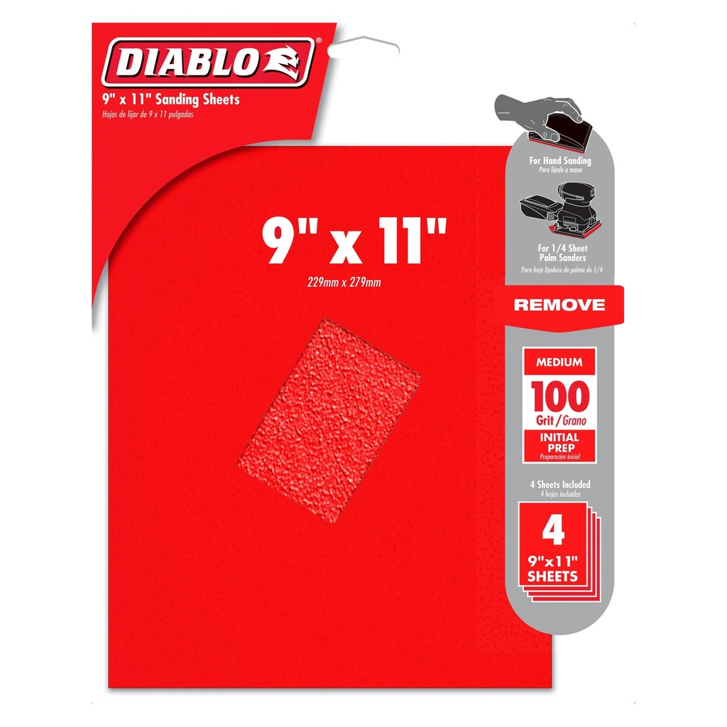 Diablo 9X11 Sandpaper, 100 Grit 4/Pk - DCS911100S04G
