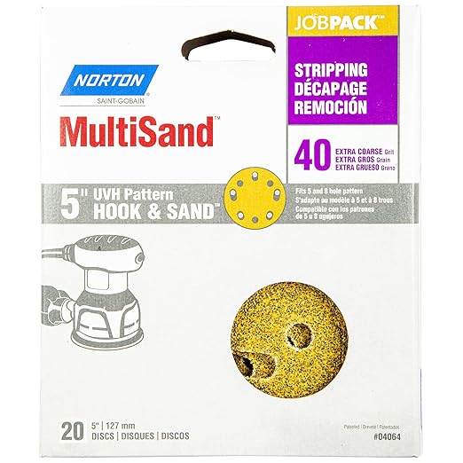 Norton 04064 Hook And Loop Sanding Disc. 5" Dia, 40 Grit - 20/PK